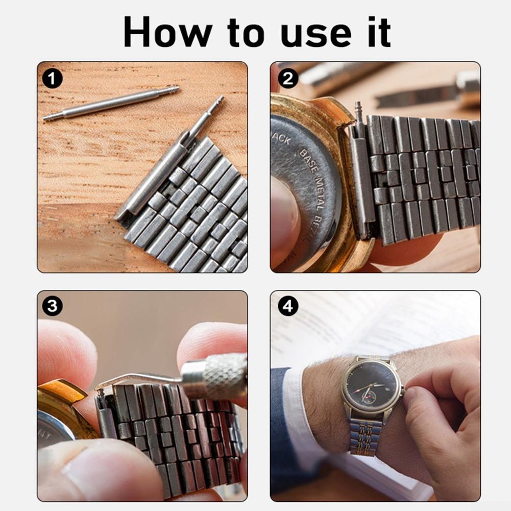 Kit de pinos de pulseira de relógio de aço inoxidável, barras de mola, conjunto de ferramentas de reparo, 144 peças