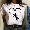 New Love Heart Dragonfly Print Women T-Shirt Fashion Casual Short Sleeves Ladies O-Collar T Shirts Streetwear Graphic Print Tops