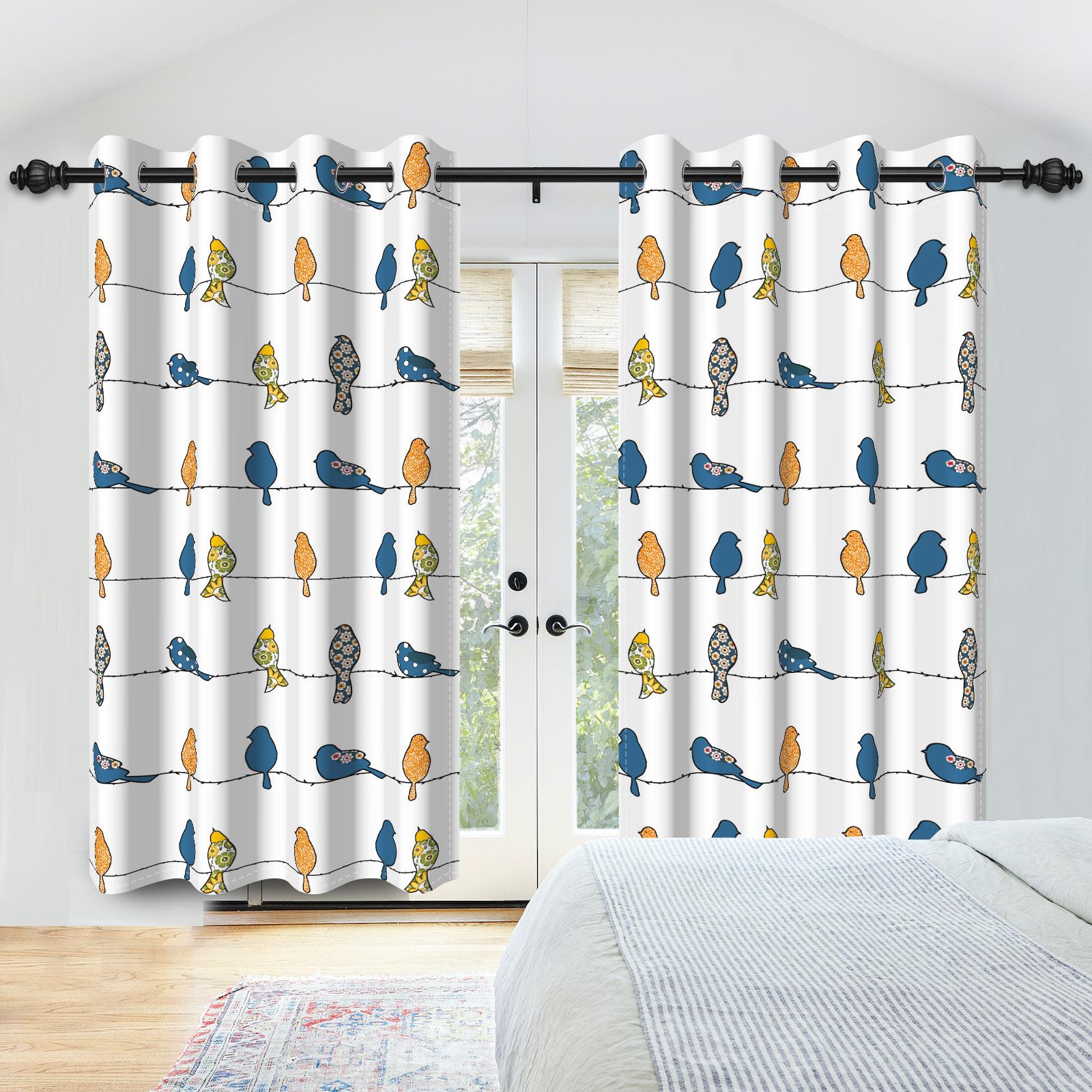 

2Pcs/Set Flower Birds Blackout Curtains Perching Branches Nature Themed Window Drapes Bedroom Living Room Decor Interior Curtain 53x115cm 2pcs