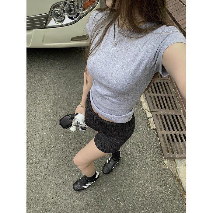 

Женская летняя футболка приталенного кроя Dopamine - Круглый вырез, Короткий рукав, Модный дизайн горячей девушки M светло-серый