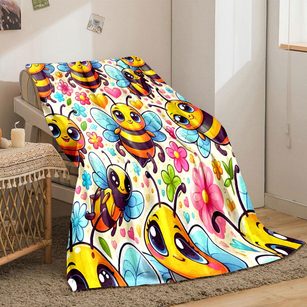 Cute Cartoon Bees and Flowers Print Blanket Soft and Cozy Perfect for the Living Room Bed Sofa or a Nap,gift