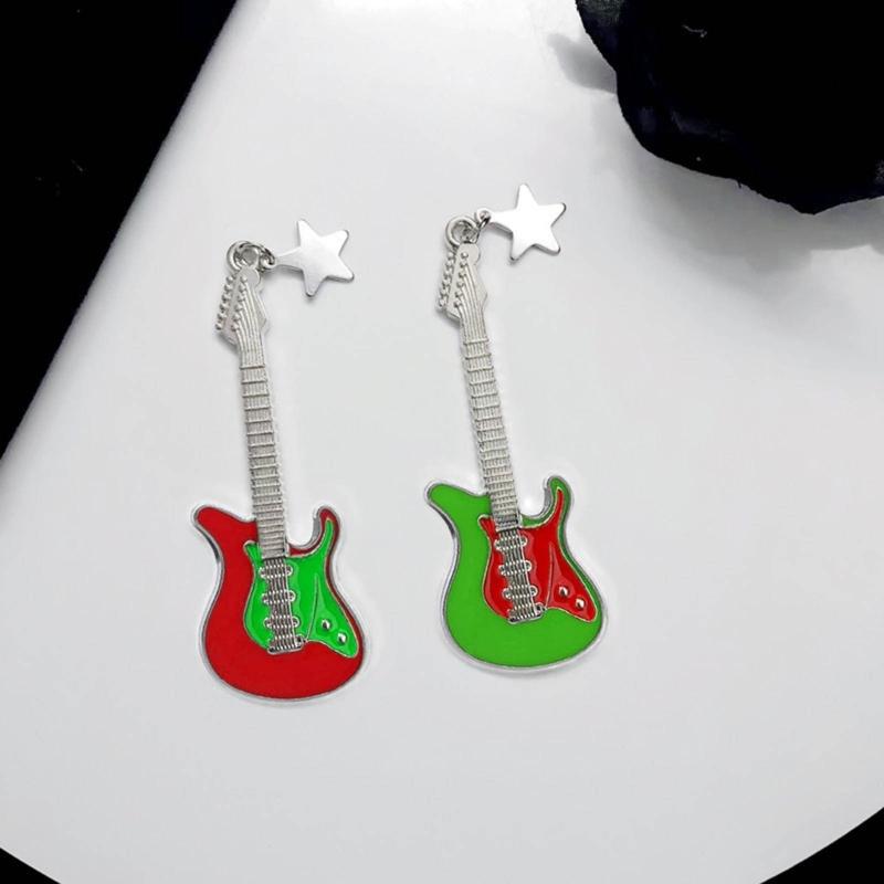Vintage Guitar Pendant Keychain Bag Pendant Decorations Sweet Cool Dangle Earring Christmas Keyring Y2K Hair Clip