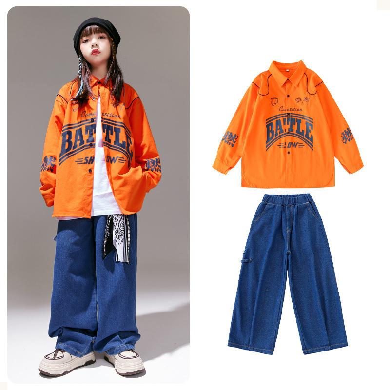 Jarní dětské hip hopové dívčí oblečení, cool tričko, volné džíny, chlapecká jazzová bunda, cargo kalhoty, dětské streetwear kostýmy, dětské sady oblečení na pouliční tanec