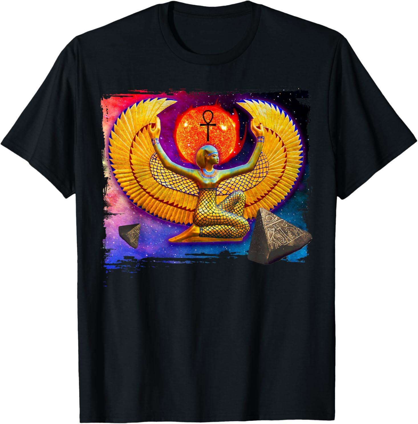 NEW LIMITED Isis Egyptian Goddess Gold Statue with Pyramids T-Shirt Size S-5XL XL