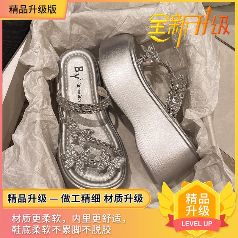 Premium slippers female summer wear rhinestones fashion fairy style with skirt 2025 new muffin thick-bottomed sandals