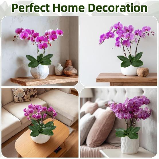 3PCS Artificial Orchids Leaves - Lifelike Fake Phalaenopsis Orchids Leaves with Plant Root, Green Leaf Plants for Flowers Arrangements Pot Shelf