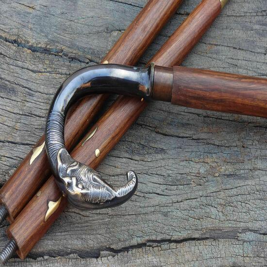 Antique Brass Designer Handle Wooden Walking Cane Stick Vintage Victorian