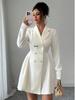 Women's Classic Double-Breasted Autumn Dress - Casual, Elegant, with Front Pockets