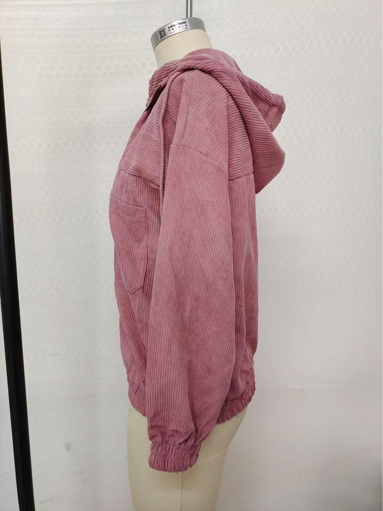Giacca da donna autunnale in velluto a coste con cappuccio - Stile minimalista europeo e americano, tinta unita