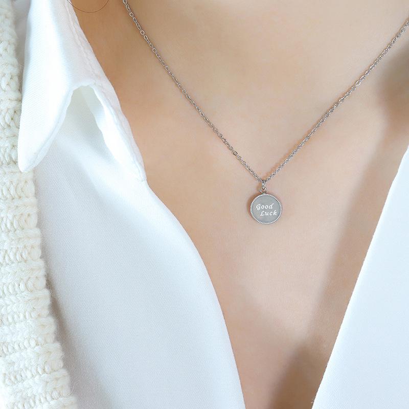 Korean Wave Pattern  Good Luck  Pendant Necklace in 18K Gold-Plated Titanium Steel