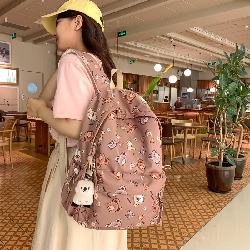 Bear Print Large Capacity Backpack Children Book Bag Cute Student Schoolbag
