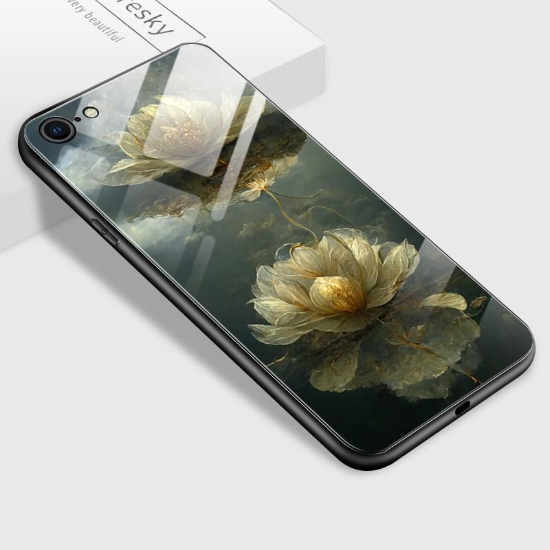 

Чехол для телефона из закаленного стекла для iPhone Samsung Galaxy Infinix, ТПУ, мягкий край, модный противоударный чехол с цветочным узором лотоса iPhone XS MAX