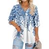 Women's Fashion Large Size Printed V-Neck Three-quarter Sleeve Top