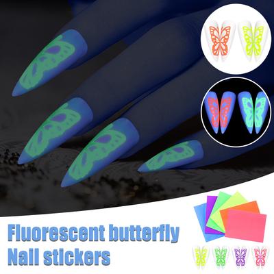 Color Fluorescent Butterfly Sticker 6-color Set Summer DIY Manicure Sticker