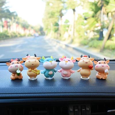 2025 Car Accessories Cute Cartoon Small Cow Figures Ornament Auto Interior Dashboard PVC Anime Figure Toys