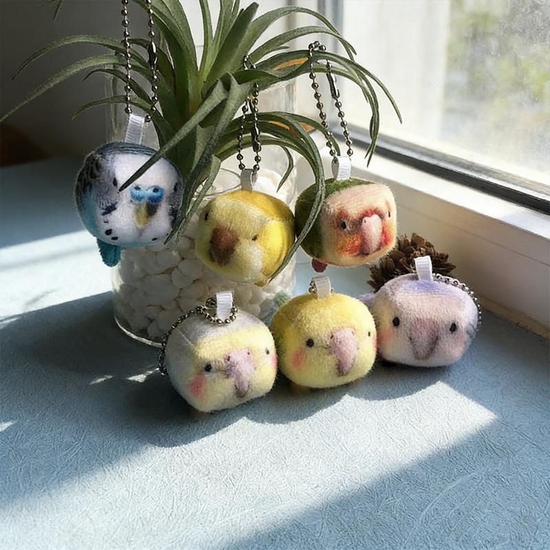 5Pcsset Cute Simulation Parrot Plush Doll Super Mini Square Parrot Key Chain Pendant Soft Stuffed Toy For Girl Bag Pendant Gift