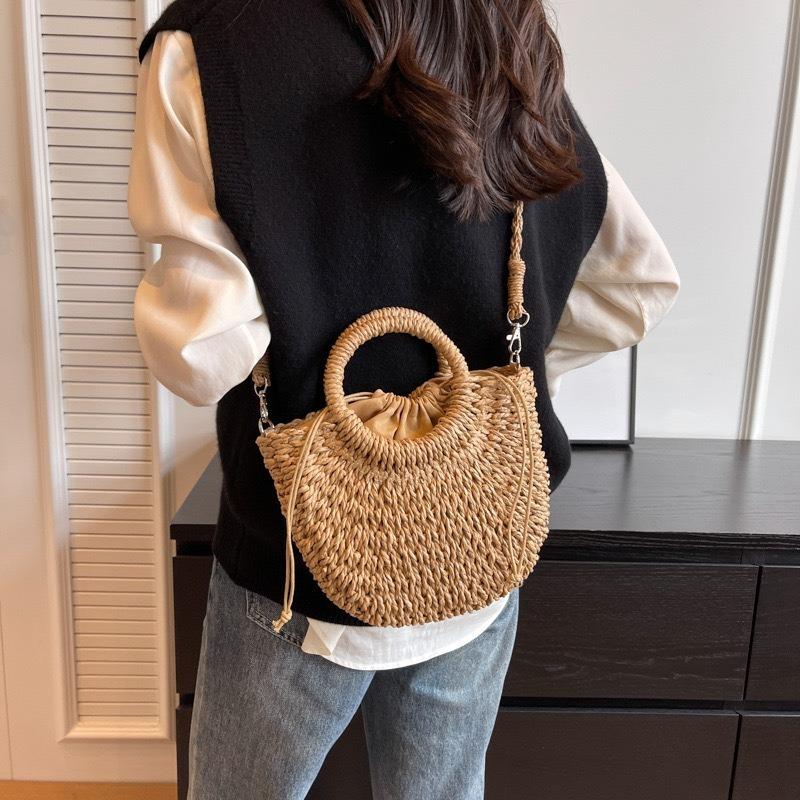 New Versatile Straw Woven Bag Crossbody Handwoven Bag Vacation Beach Bag Women's Tote Bag Portable Vegetable Basket Women's Bag