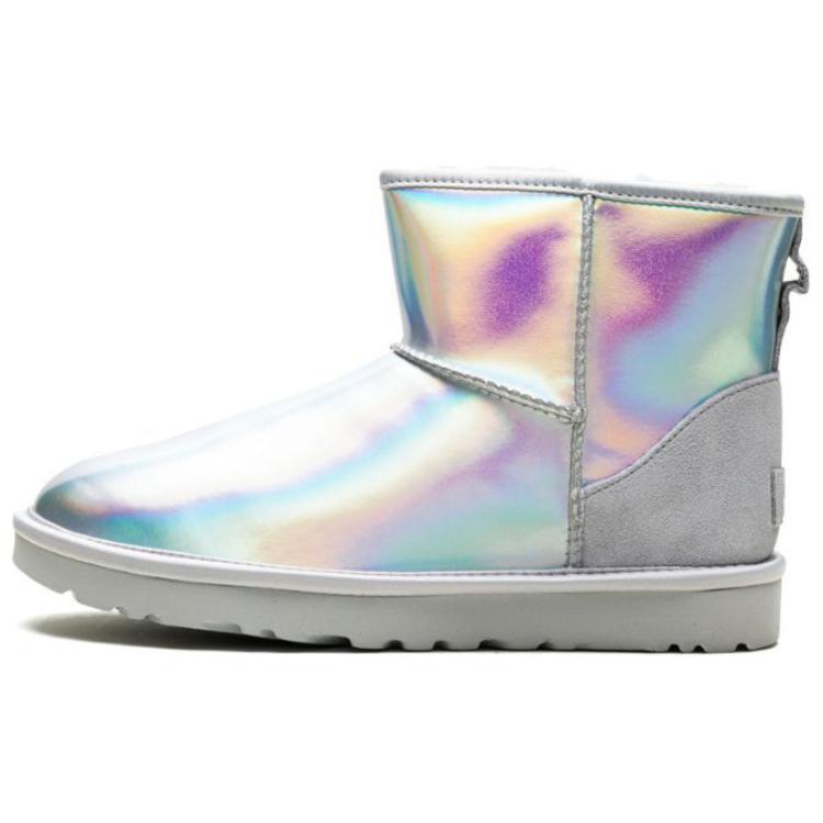 New UGG CLASSIC MINI Iridescent Short Snow Boots Women's Glacier Gray 1153532-GCGR
