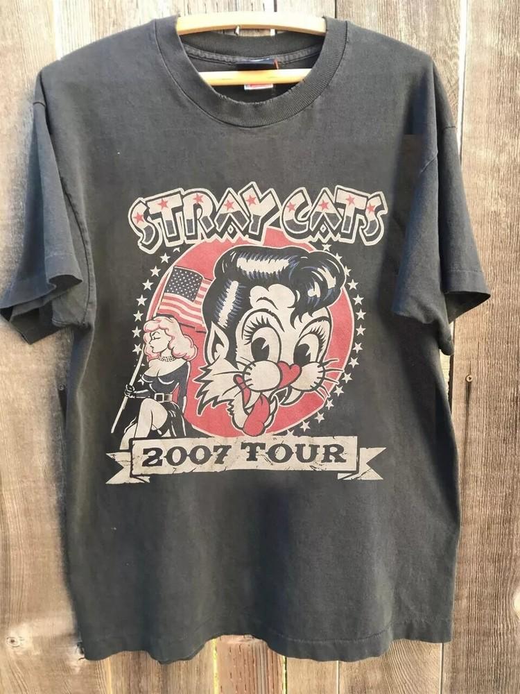 Stray Cats Tour Band Concert 2007 Charcoal Short Sleeve Reprint Tshirt Reprint Unisex T-Shirt XXL