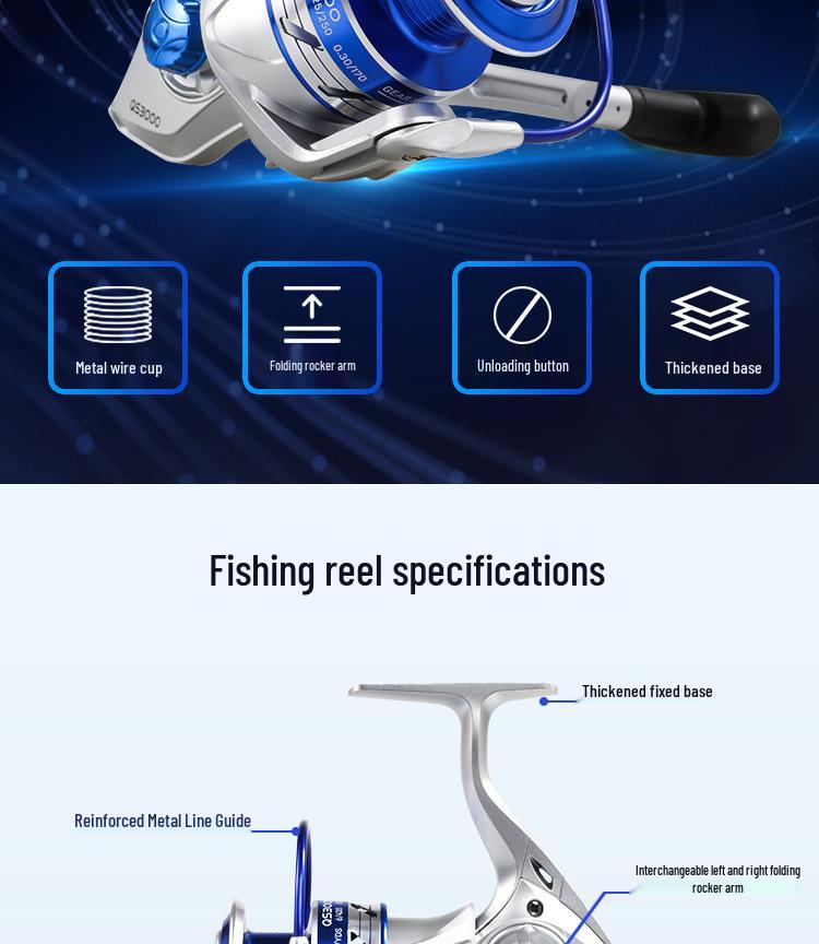 Set de Pescuit Kemalong Metal Complet: Mulineta de Cupă, Lansetă de Mare, Lansetă Rocky, Mulineta Spinning & Casting.