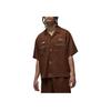 FW24 Letter Embroidery Brand Logo Pointed Collar Button Short Sleeve Shirt Men Shirts Brown HM5040-259