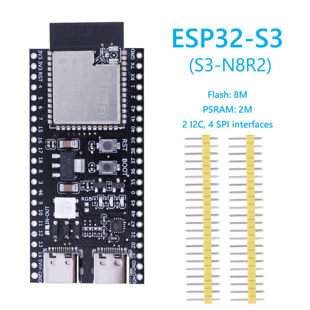ESP32 ESP32-S3 Erweiterungsplatine N8R2/N16R8 Entwicklungsplatine mit Dual-Typ-C WiFi 2,4G BT Low-Power-Modul Kernplatine für Arduino