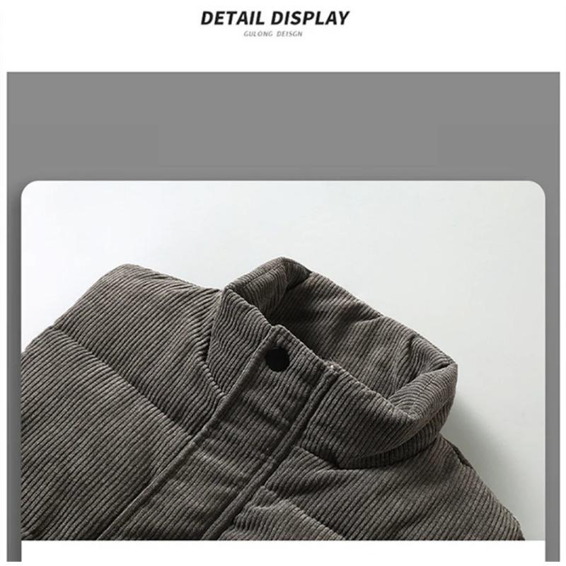 New Vest Jacket Men's Autumn Winter Warm Sleeveless Coat Stand Collar Padded Waistcoat Corduroy Work Wear Male Clothes 5XL