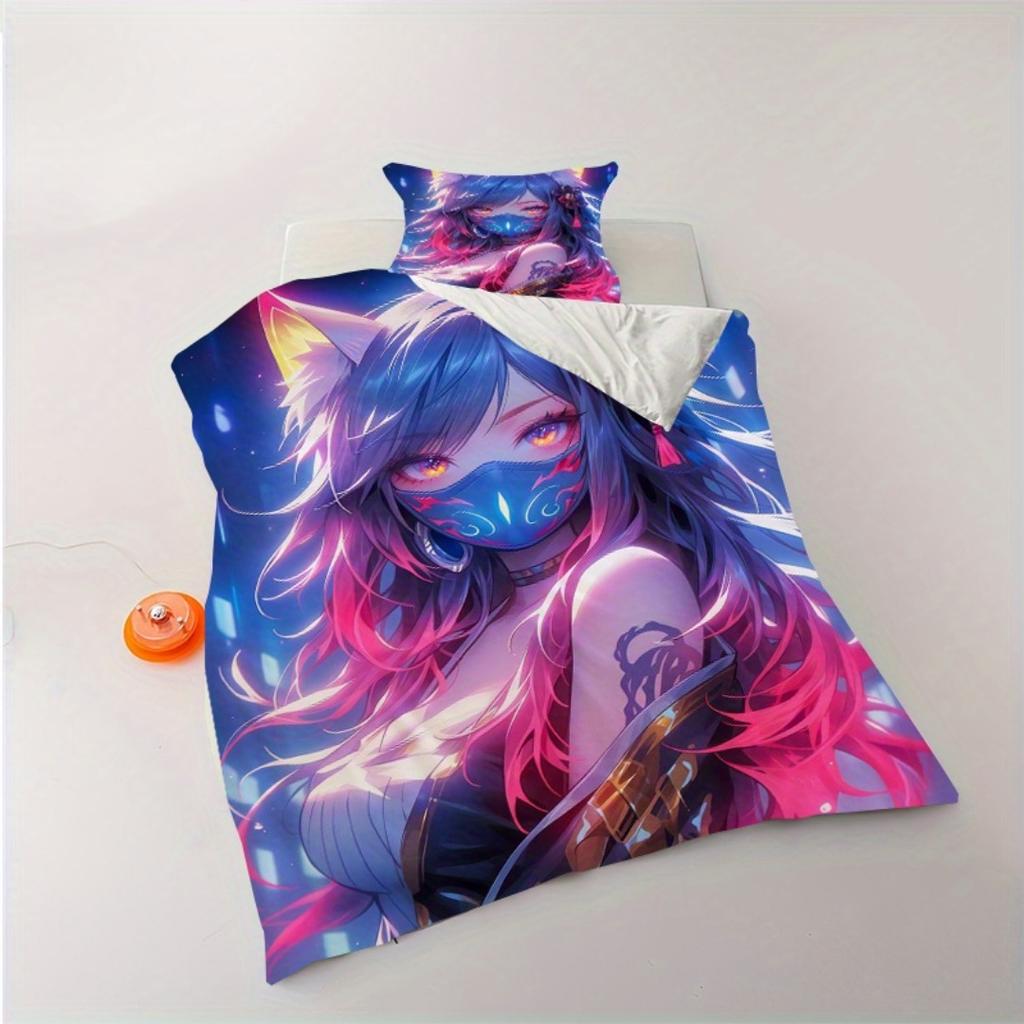 Comforter 2/3 Piece Set Set With 2D Fox Ear Girl Anime Print Pattern Set Includes And