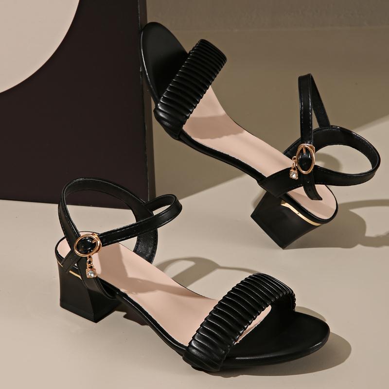 Fashion Elegant Women Mid Heels Sandals Designer Heeled Shoes 2025 Summer Trend New Fashion Chunky Pumps Dress Shallow Chaussures Femme