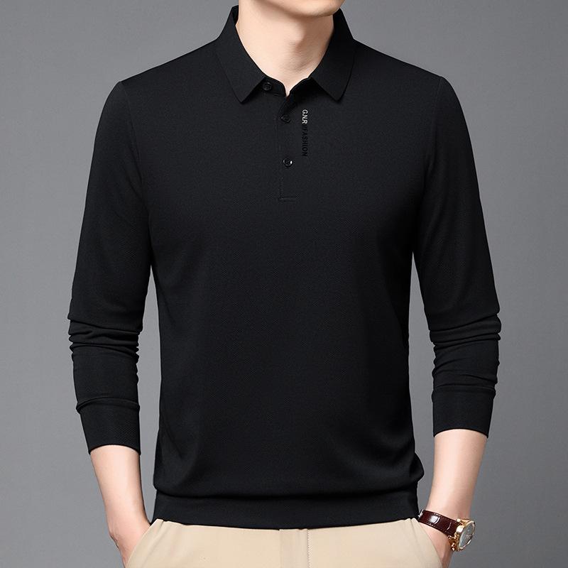 

Мужская футболка с длинным рукавом и лацканами, деловая повседневная рубашка поло, мужская тонкая футболка с верхом 4XL чёрный