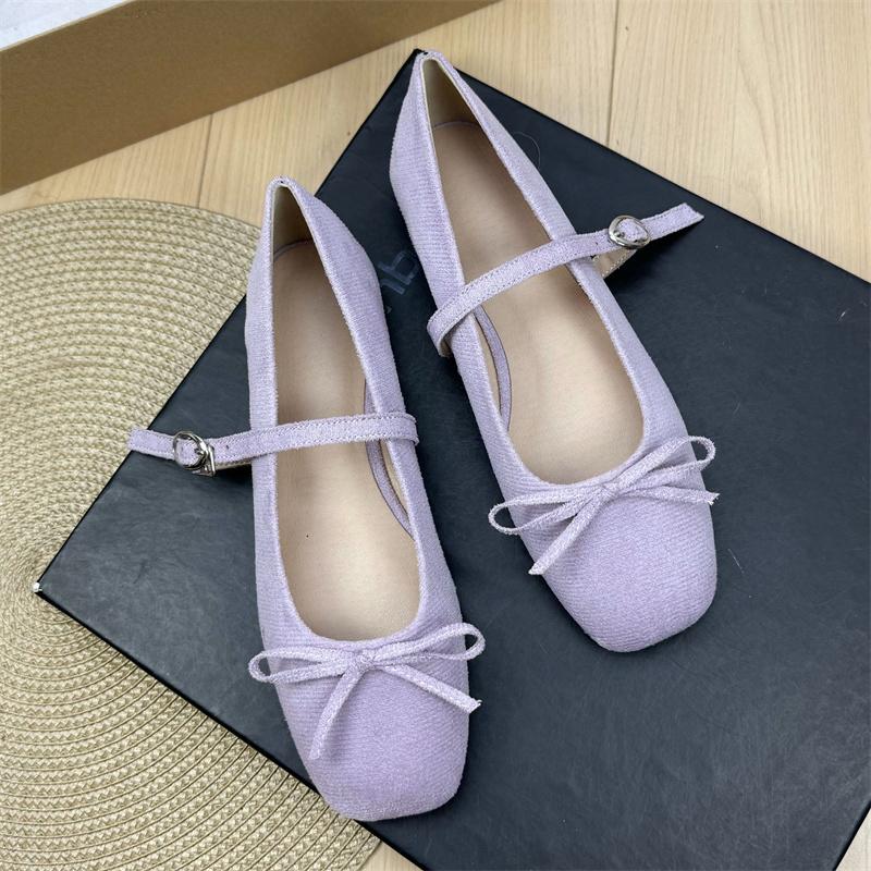 Fashion Flat Shoes for Women Suede Square Toe 2025 Spring and Autumn New Bow Flat Bottom Mary Jane Shoes Plus Size Women's Shoes 43 44