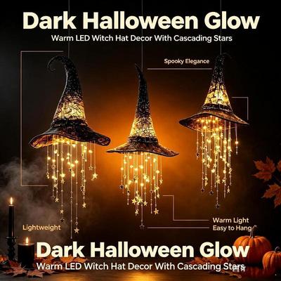 Beleuchteter Hexenhut Hängende Windspiele Auffälliges Leuchtendes Netz Halloween-Dekoration für Spukhaus Hofdekoration