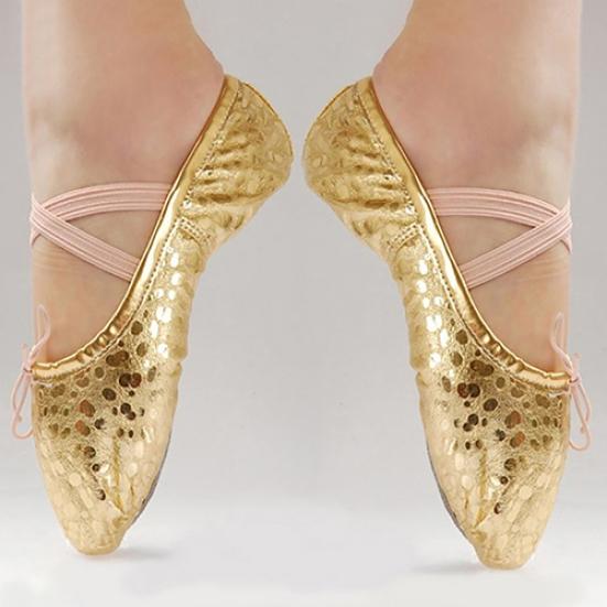 Женские и женские балетные танцевальные туфли из искусственной кожи с блестками — фото 12