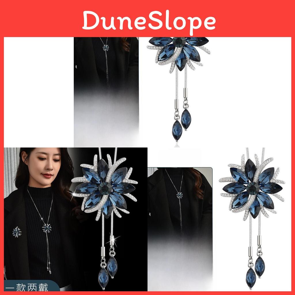 Flower Pendant Long Necklace With Silver Alloy Chain For Winter Fashion Women