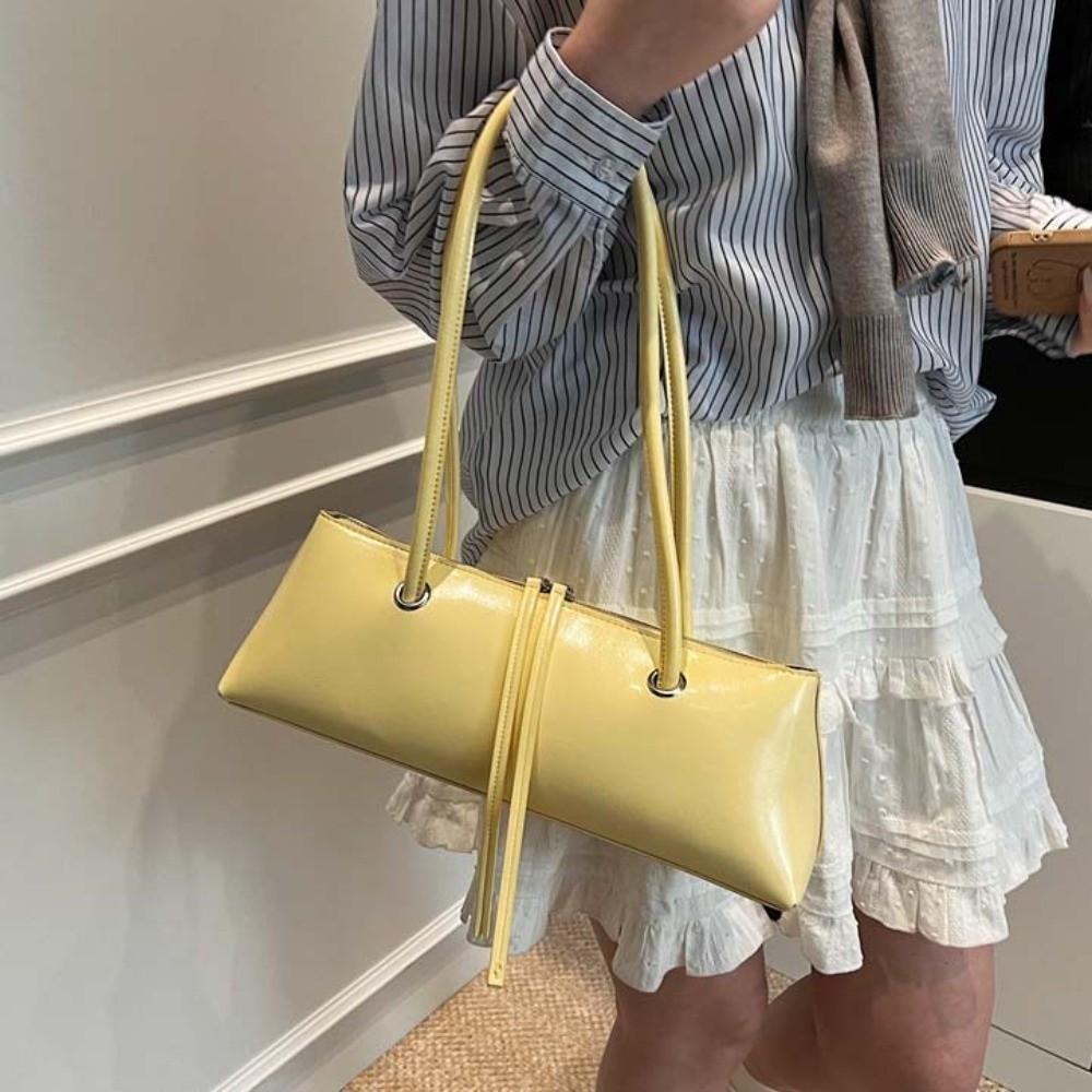 Y2K PU Shoulder Bag Solid Color Texture Underarm Bags All-match French Stick Handbag Daily