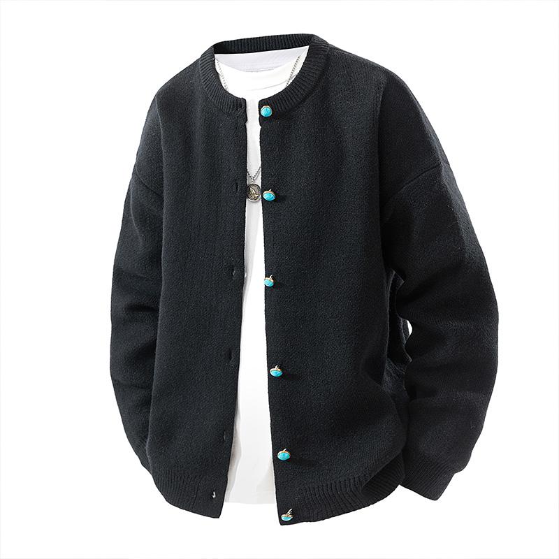 Men's Round Neck Sweater Knitted Sweater Slim Solid Color Jacket Cardigan Top