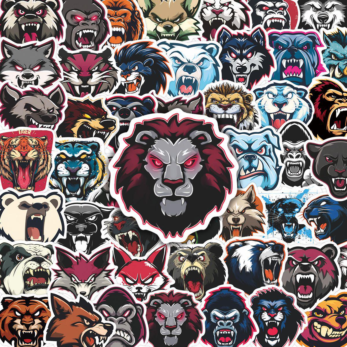 

50 Trendy Fierce Beast Head Stickers for DIY Phone Cases, Notebooks, Water Cups, and Planners.