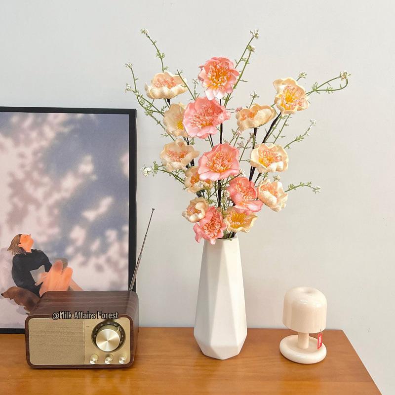 Ветер Пудра Высококлассный Букет Искусственных Цветов Азалии с Вазой - Украшение для Гостиной и Обеденного Стола