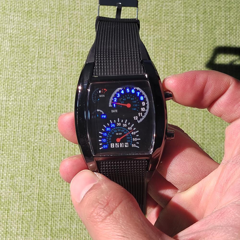 Men’s Fashion Quartz Wristwatch Sports Aviation LED Electronic Watch Fan Racing Dashboard Creative Male Digital Watch for Men