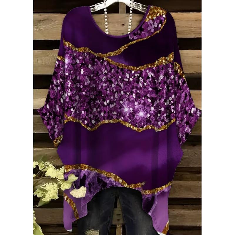 Elegant Boho Print T-Shirt for Plus-Size Women