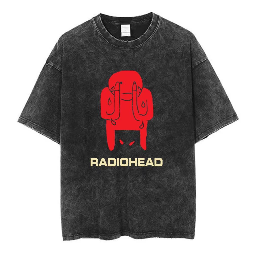 T-shirt Stampa Classica Radiohead Rock Band Uomo Donna Streetwear Harajuku Moda Hip Hop Larga Casual Oversize Cotone Lavato Vintage Top Estivo Nuova Maglietta