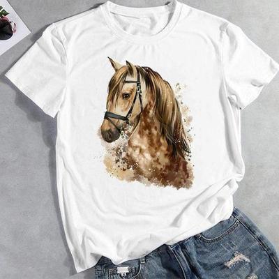 Akvarell Häst Kärlek 90-talskläder Fritidskläder Sommarmode Grafisk T-shirt Dam Top T-shirt Kortärmad Dam Kvinnlig T-shirt