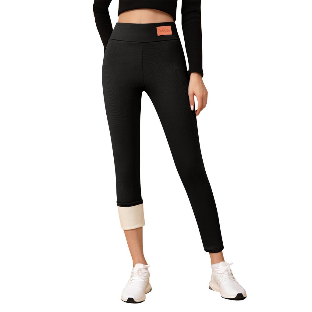 Ladies' Lamb Wool Thickened High Waisted Slimming Pencil Pants With Bottom And Warm Pants