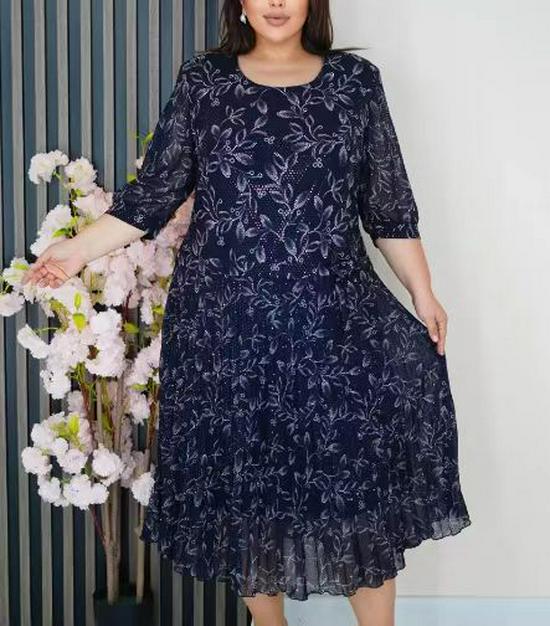 

Платье с принтом больших размеров для европейского и американского рынков 2025 3XL синий