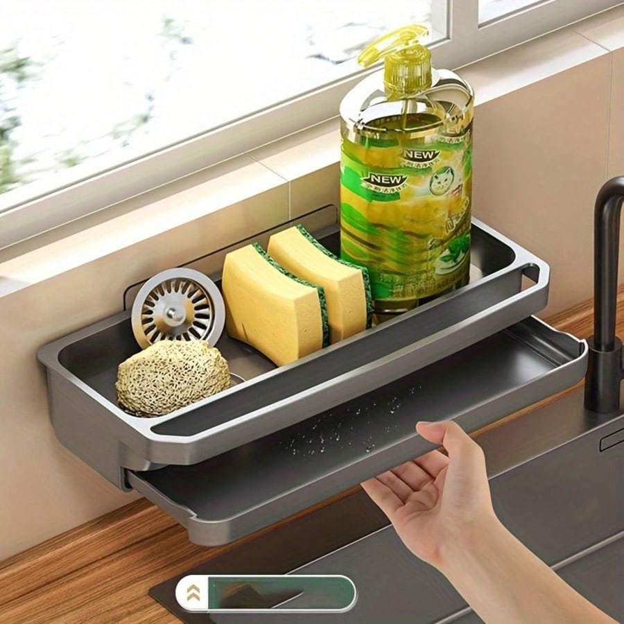 1 Pc Wall-Mounted Kitchen Storage Rack with Sponge Holder and Dish Rack - Durable PP Plastic Space-Saving Sink Storage, Suitable for Sponge