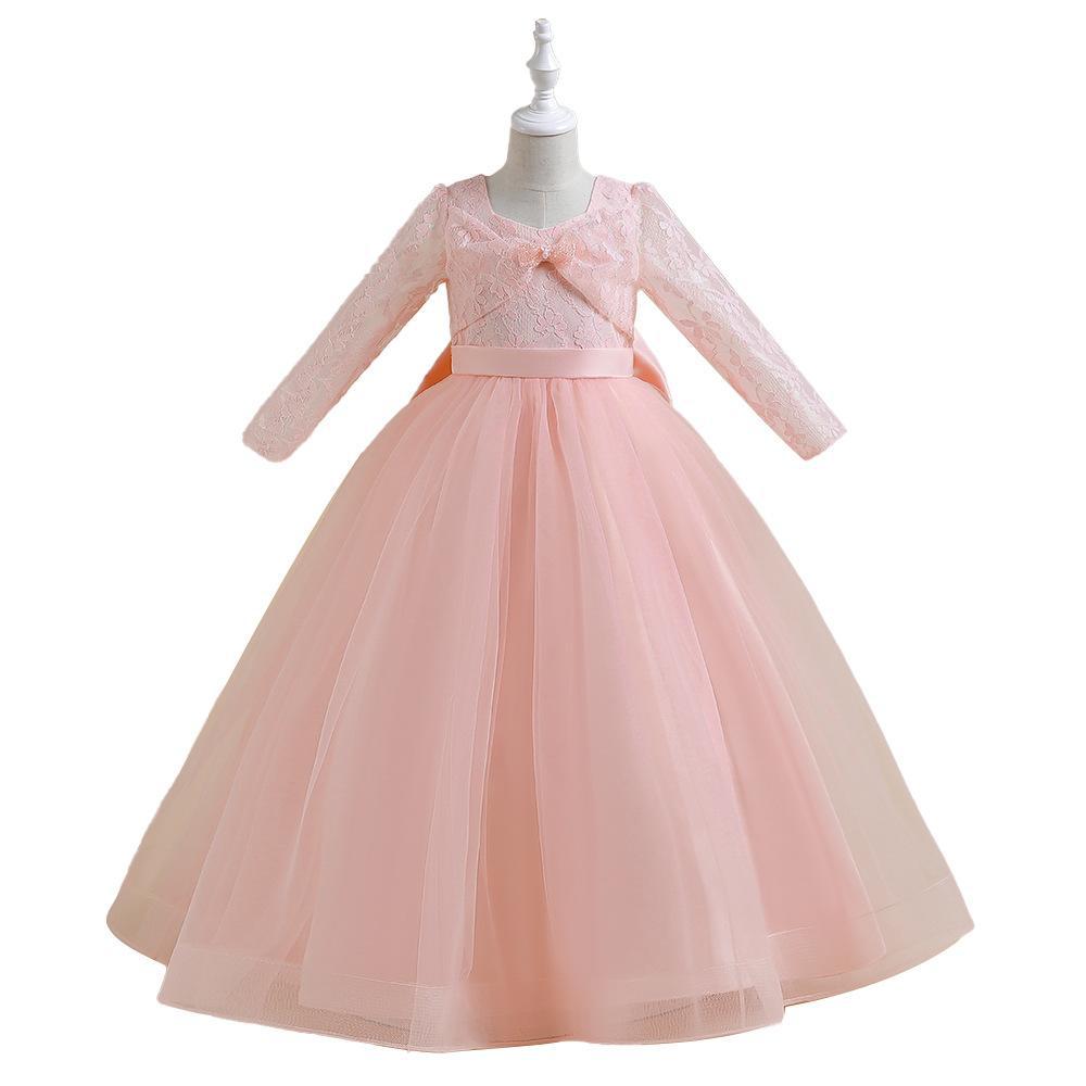 

От 4 до 14 лет Тюлевое кружевное платье с цветочным узором для девочек, костюм, детское бальное платье невесты, платье принцессы для девочек, свадебное платье для первого причастия 170 розовый
