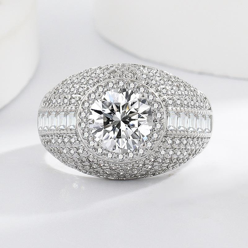 Domineering Luxury Full Diamond Imitation Moissanite Flash Diamond Unisex Ring, 18K Gold Plated Zircon Ring