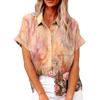 Women's Fashion Loose Casual Short Sleeve Lapel Button Down Shirt Printed T-Shirt Top