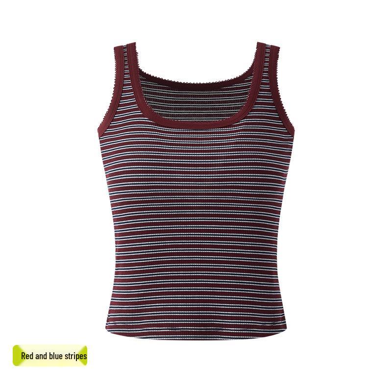 

Women s Striped Color Block Tencel Cotton Vest, Skin-Friendly, Slimming, U-Neck, Wide Straps, Sleeveless, Spring/Summer L (Recommended weight: 110-125 lbs)