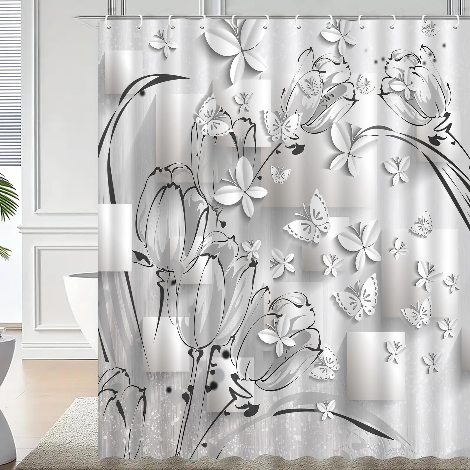 

Anti-bacterial Waterproof Shower Curtain With Hooks Easy Install Washable Cute Simple Style For Home Rental Hotel Bathroom Use 90x180cm